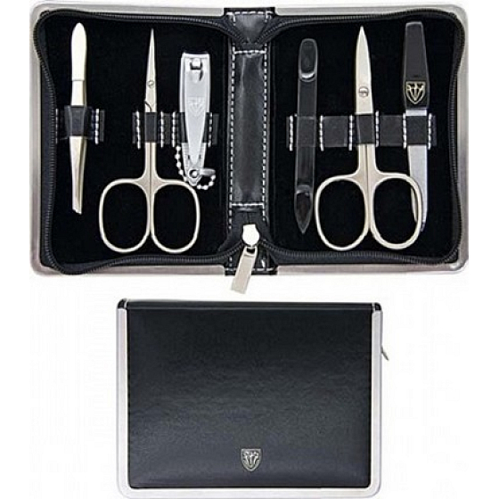 Kellermann 3 Swords Luxusná manikúra 6 dielna Articial Leather Black z vysoko kvalitnej umelej kože Black 5217 PN