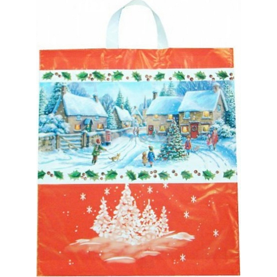 Plastová taška 45 x 50 cm s rukoväťou Vianočná dedina 1 kus