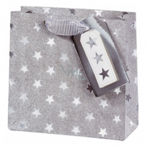 BSB Luxusná darčeková papierová taška 14,5 x 15 x 6 cm Vianočné Strieborné hviezdy VDT 416 - CD