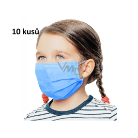 Rúška 3 vrstvová ochranná zdravotné netkaná jednorazová, nízky dýchací odpor pre deti 10 kusov sýto modrá bez potlače