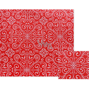 Nekupto Darčekový baliaci papier 70 x 150 cm Červený s bielymi ornamentmi