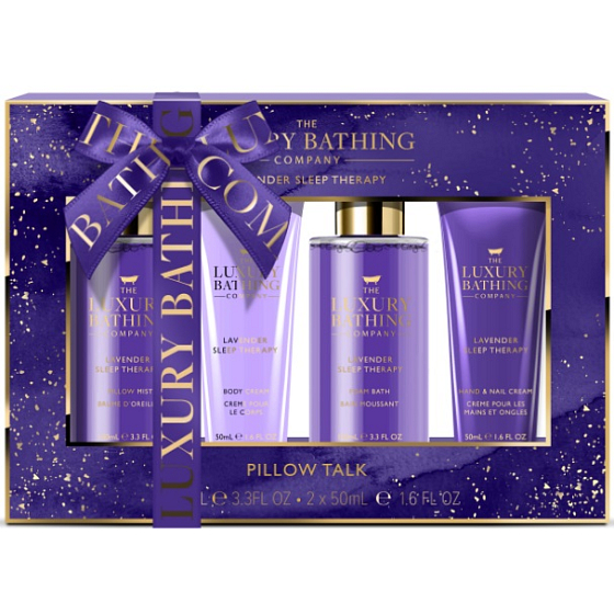 Grace Cole Lavender Sleep Therapy voňavý sprej na vankúš 100 ml + pena do kúpeľa 100 ml + krém na ruky a nechty 50 ml + telový krém 50 ml, kozmetická sada pre ženy