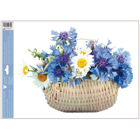 Okenná fólia bez lepidla kvety modrá v košíku 42 x 30 cm