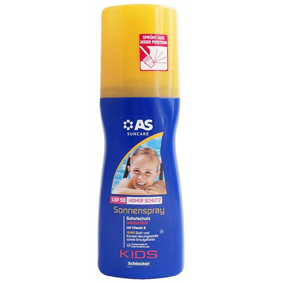 AS Suncare opaľovacie mlieko OF50 vodoodolné s vitamínom E pre deti v spreji 200 ml