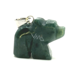 Chalcedón zelený prívesok medveď prírodný kameň, ručne brúsená figúrka 1,8 x 2,5 x 8 mm, kameň lásky, radosti