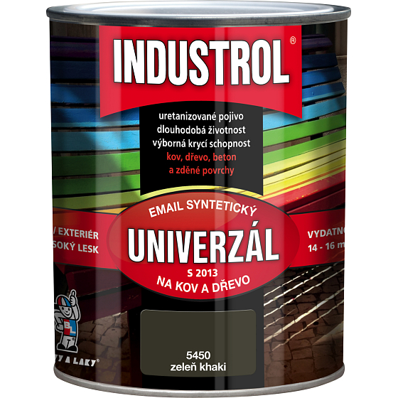 Industrol S2013 univerzál lesk vrchná farba na kov a drevo, 5450 zeleň khaki, 750 ml