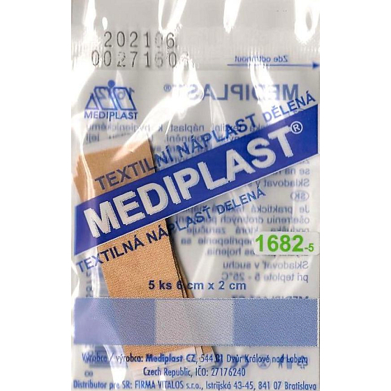 Mediplast textilná náplasť delená 6 cm x 2 cm 5 kusov