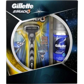 Gillette Mach3 holiaci strojček + náhradné hlavice 1 kus + gél na holenie 75 ml, kozmetická sada, pre mužov