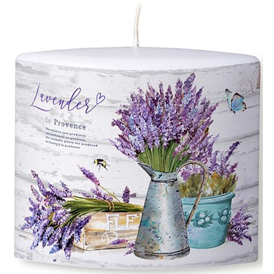 Sviečky Sviečka s vôňou levandule s obtlačkom levandule elipsa 110 x 45 x 110 mm 1 kus