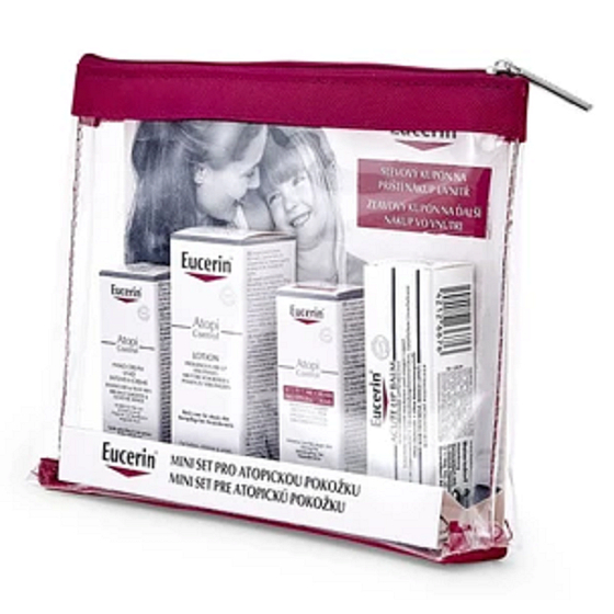 Eucerin AtopiControl telové mlieko 20 ml + Akútny krém 7 ml + krém na ruky 7 ml + balzam na pery, kozmetická súprava na atopickú pokožku