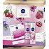 Nivea Berry Shake antiperspirant dezodorant sprej 150 ml + sprchový gél 300 ml + pleťová maska 1 kus, kozmetická súprava pre ženy