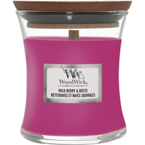 WoodWick Wild Berry & Beets vonná sviečka s dreveným knôtom a skleneným viečkom malá 85 g