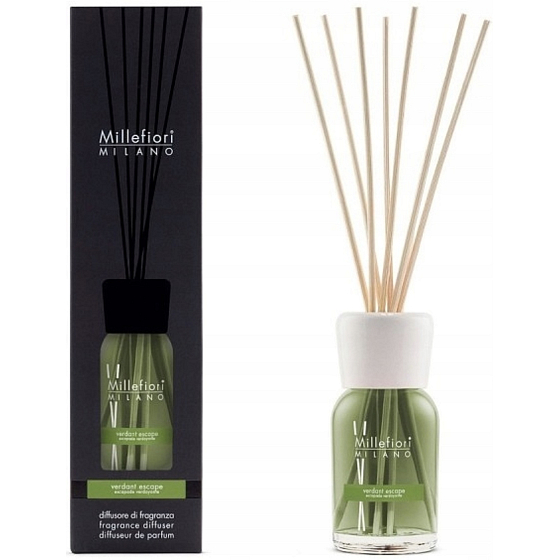 Millefiori Milano Natural Verdant Escape - Útek do zelene Difuzér 100 ml + 7 stoniek dlhých 25 cm pre menšie priestory vydrží 5-6 týždňov