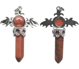 Goldstone zlatý kríž zo zliatiny a prírodného kameňa 5,3 x 3,7 x 12 mm, kameň ambícií