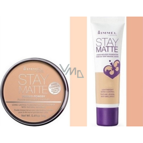 Rimmel London Stay Matte Powder púder 003 Peach Glow 14 g + Stay Matte Liquid Mousse make-up 103 True Ivory 30 ml