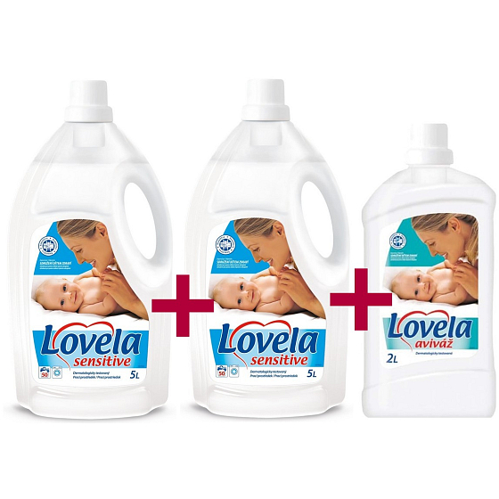 Lovela Sensitive tekutý prací prostriedok 2 x 5 l + Lovela Sensitive aviváž 2 l