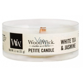 Woodwick White Tea & Jasmine - Biely čaj a Jazmín vonná sviečka s dreveným knôtom petite 31 g