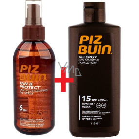 Piz Buin Allergy SPF15 krém na ochranu pred slnkom 200 ml + olej na ochranu pred slnkom Tan & Protect SPF6 150 ml sprej, duopack