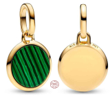Charm Striebro 925 Mini medailón zelený imitácia Malachit, prívesok na náramok symbol