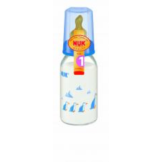 Nuk Fľaša sklenená dojčiace s farebnými motívmi 125 ml na mlieko