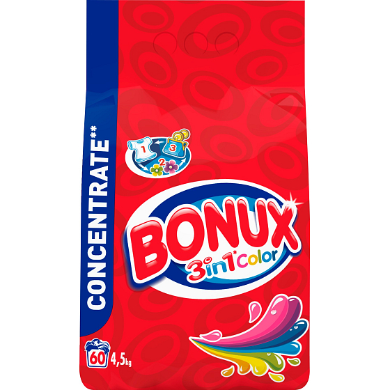 Bonux Color 3v1 prací prášok na farebnú bielizeň 60 dávok 4,5 kg