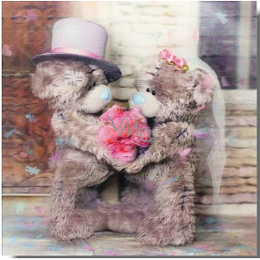 Me to You Blahoželania do obálky 3D K svadbe, Zamilovaní medvedíky s kyticou, 15,5 x 15,5 cm