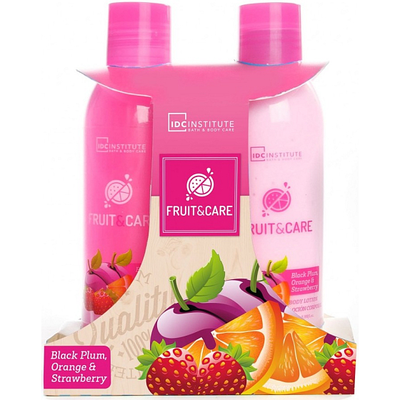 Idc Institute Fruit & Care Black Plum, Orange a Strawberry sprchový gél 180 ml + telové mlieko 180 ml, kozmetická sada