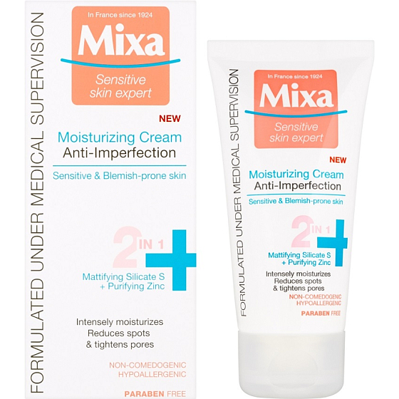 Mixa Anti-Imperfection Hydratačný krém 2v1 proti nedokonalostiam 50 ml