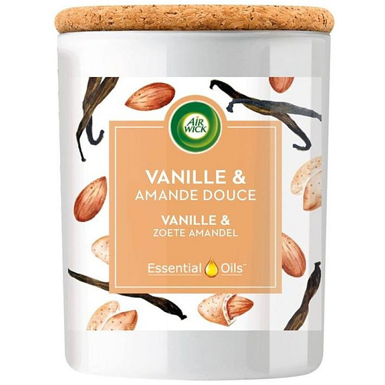 Air Wick Essential Oils Vanilla Bean & Sweet Almond - Vanilka a sladké mandle vonná sviečka sklo 185 g