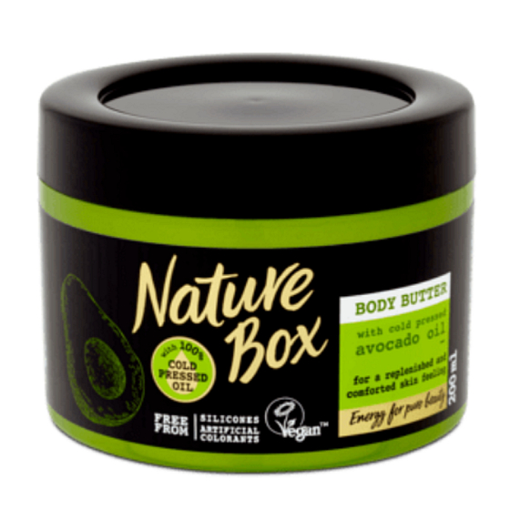 Nature Box Avokádo Regeneračné telové maslo pre intenzívneho obnovenie so 100% za studena lisovaným olejom, vhodné pre vegánov 200 ml