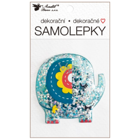 Samolepka plastická plnená trblietkami Slon 10,5 x 18 cm