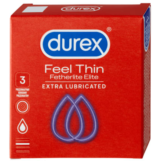 Durex Feel Thin Fetherlite Elite Extra Lubricated kondóm, nominálna šírka 56 mm 3 kusy