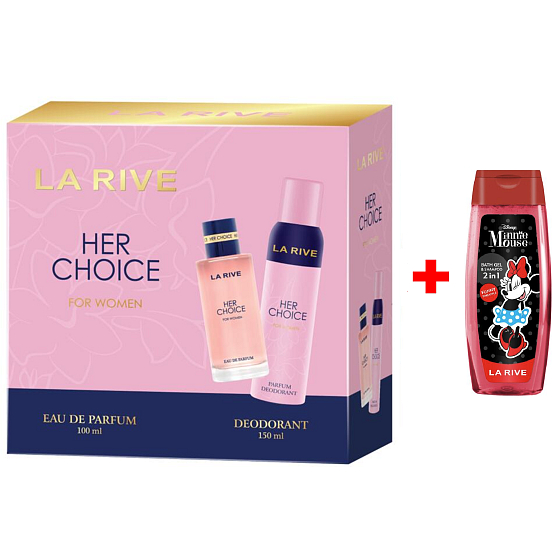 LA RIVE HER CHOICE parfémovaná voda 100 ml + deodorant sprej 150 ml, darčeková sada pre ženy + Sprchový gél La Rive 2v1 Minie 250 ml NAVÍC