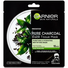 Garnier Skin Naturals Pure Charcoal Black Tissue Mask s extraktom pleťová čierna textilná maska z čierneho čaju 28 g