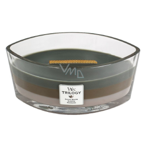 WoodWick Trilogy Cozy Cabin - Útulná chata vonná sviečka s dreveným širokým knôtom a viečkom sklo loď 453 g