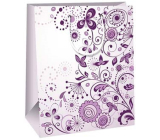 Ditipo Papierová darčeková taška 26,4 x 13,6 x 32,7 cm Svetlo fialová s kvetmi a ornamentmi
