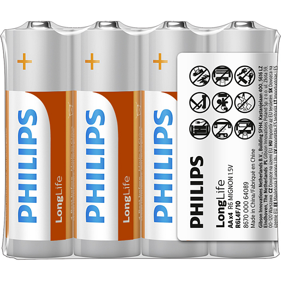 Philips Longlife batérie AA R6L4F/10 1,5 V 4 ks