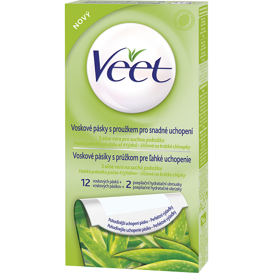 Veet Aloe Vera voskové pásky pre suchú pokožku 12 + 2 kusy