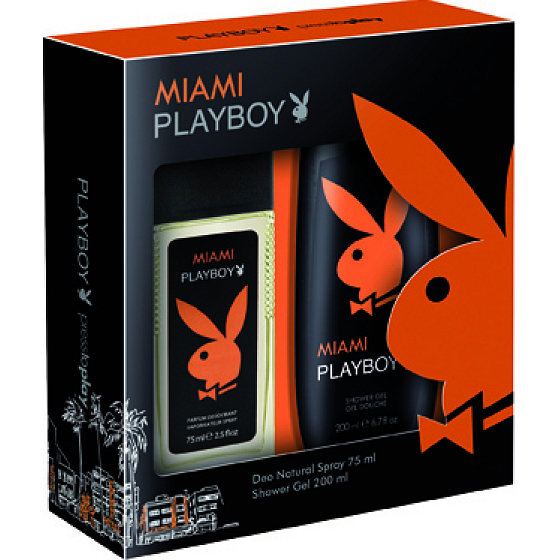 Playboy Miami parfumovaný deodorant sklo pre mužov 75 ml + sprchový gél 200 ml, kozmetická sada