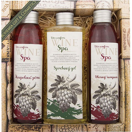 Bohemia Gifts Wine Spa Vínna kozmetika Hroznový olej a extrakt z vínnej révy kúpeľová pena 200 ml + sprchový gél 250 ml + šampón 200 ml, kozmetická sada