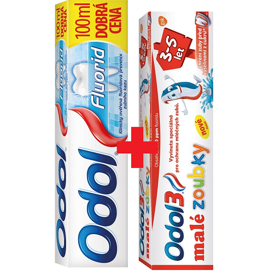 Odol Fluorid zubná pasta 100 ml + Odol3 Malé zúbky 3-5 rokov zubná pasta 50 ml, duopack