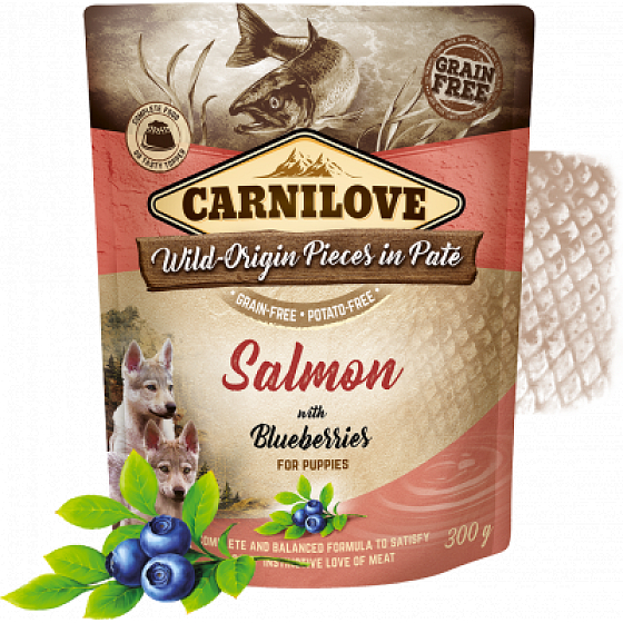 Carnilove Dog Pouch Paté Losos s čučoriedkami bezobilné kapsičky pre šteňatá 300 g