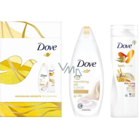 Dove Nourishing Secrets Nourishing Silk sprchový gél 250 ml + Oat Milk telové mlieko 250 ml, kozmetická sada