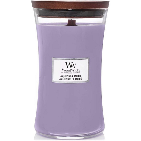 WoodWick Amethyst & Amber - Ametystová a jantárová vonná sviečka s dreveným knôtom a skleneným viečkom veľká 609,5 g