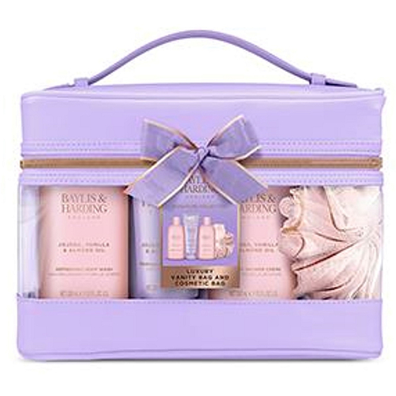 Baylis & Harding Jojobový a vanilkový sprchový krém 300 ml + telové mlieko 200 ml + sprchový gél 300 ml + telová hubka, kozmetická sada pre ženy