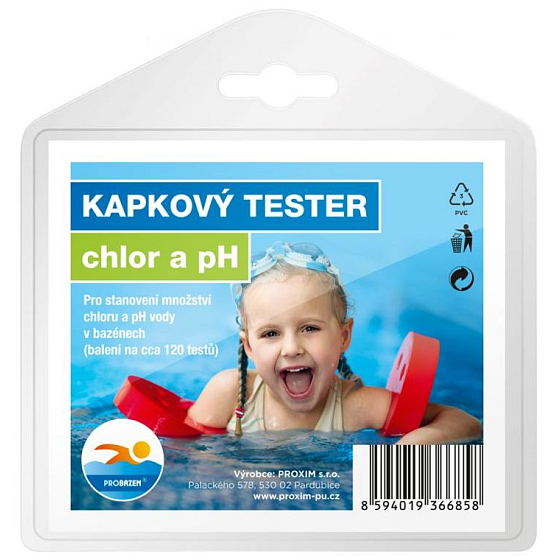Probazen Kvapkový Tester pre zistenie ako upraviť vodu v bazénoch - pH a Chlór 120 testov