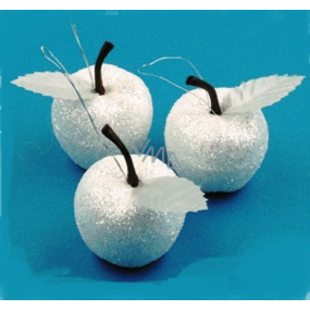 Jabĺčka biela s glitrami na zavesenie 3 kusy v sáčku, 4 cm