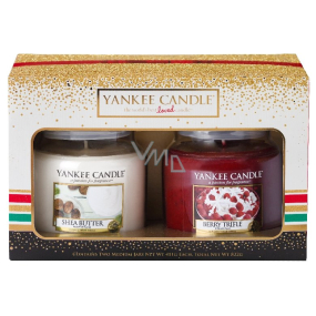 Yankee Candle Shea Butter - Bambucké maslo + Berry Trifle - Ovocný dezert s vanilkovým krémom vonná sviečka Classic strednej sklo 2 x 411 g, vianočné darčeková sada