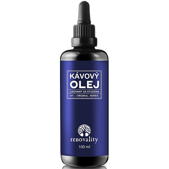 Renovality Kávový olej za studena lisovaný na pleť, celulitídu, k masáži 100 ml s pipetkou