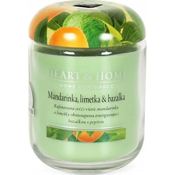 Heart & Home Mandarínka, limetka a bazalka Sójová vonná sviečka veľká horí až 70 hodín 310 g